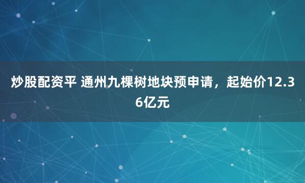 炒股配资平 通州九棵树地块预申请，起始价12.36亿元